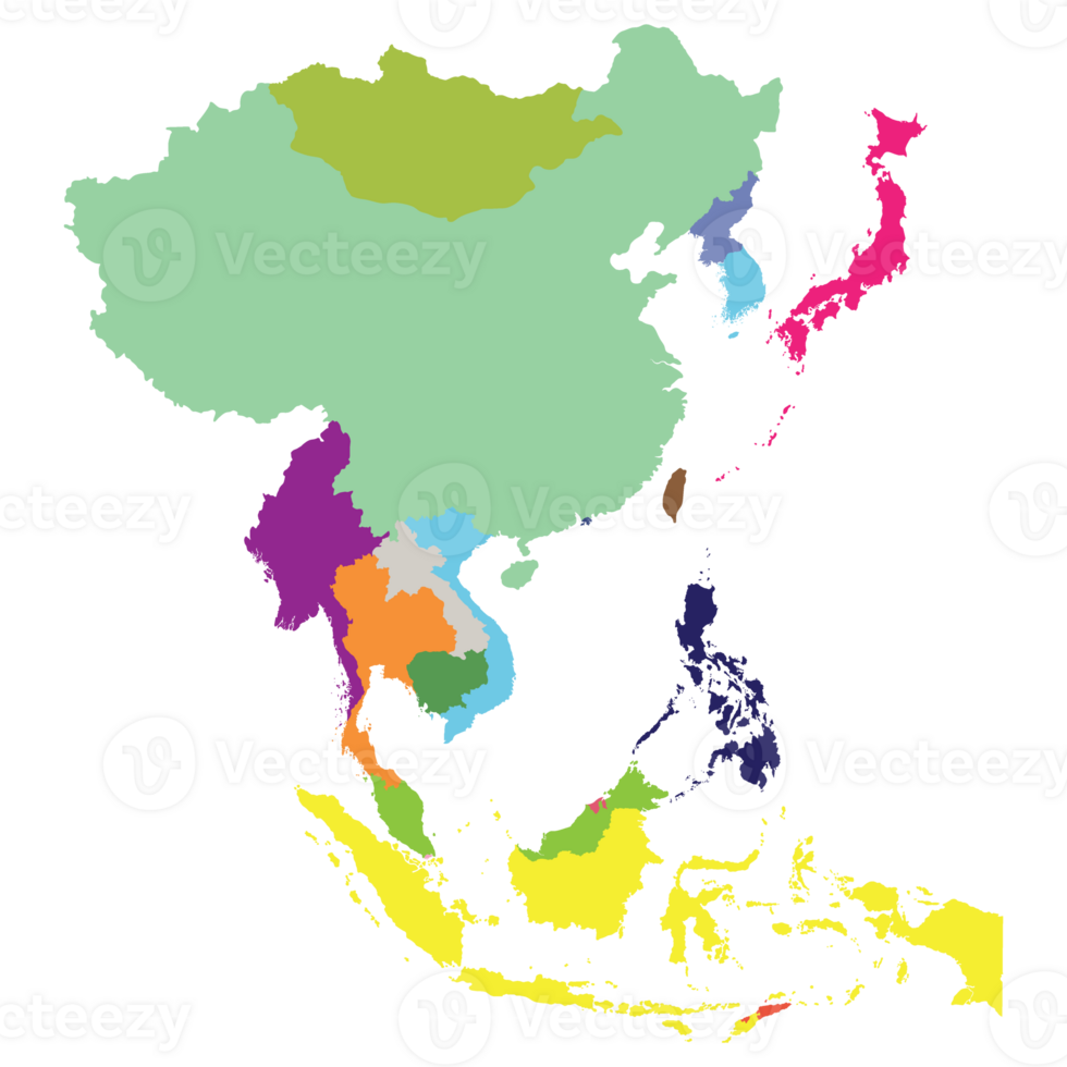 Asia country Map. Map of Asia in multicolor. png