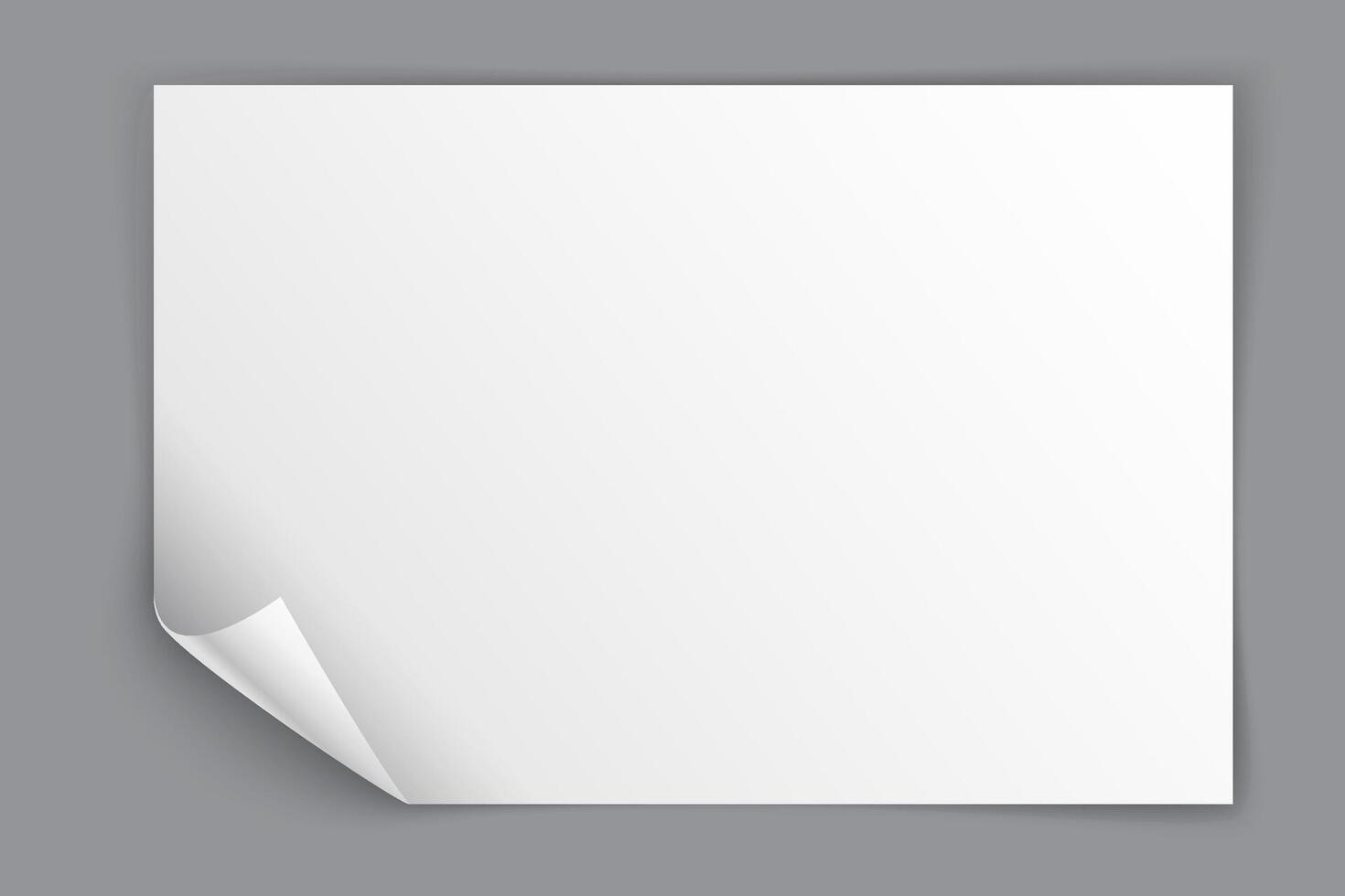 White paper sheet with bending bottom left corner isolated on grey background. Vector illustration