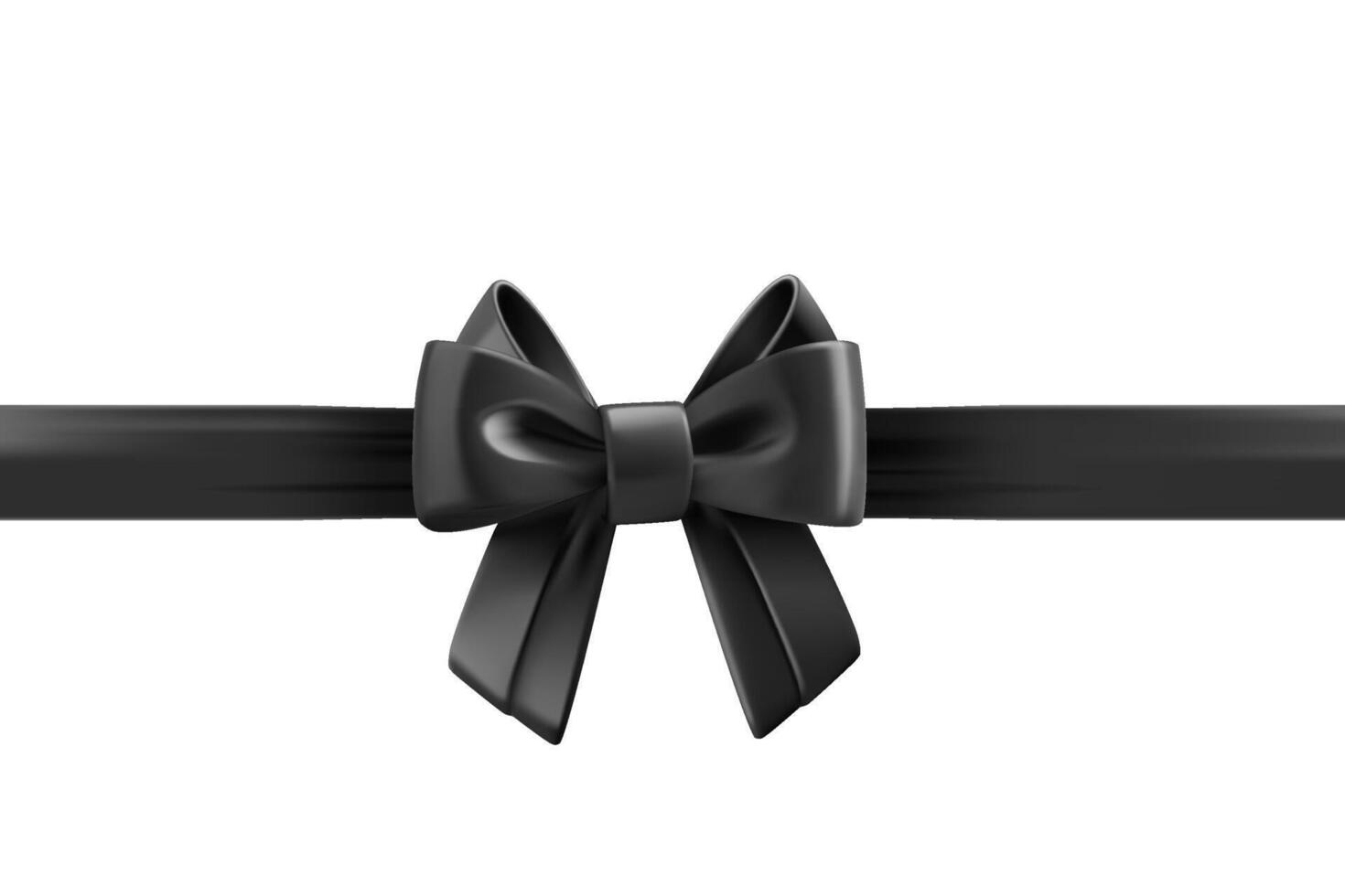 Black ribbon with bow isolated on white background. Design trmplate. 3d vector illustration
