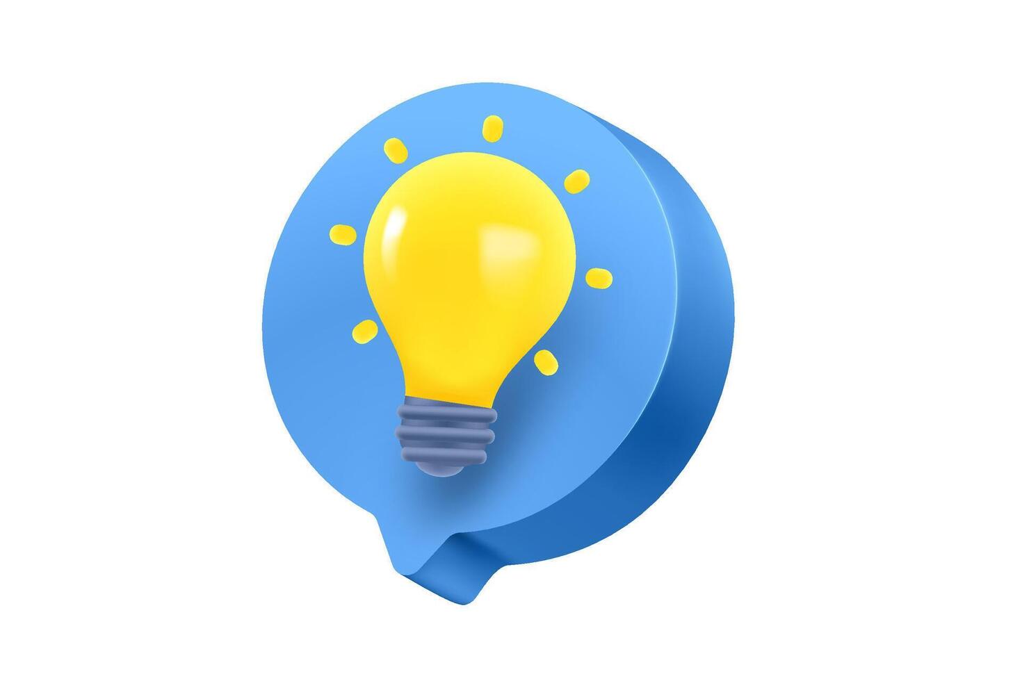 Speech bubble with lighting bulb on white background. 3d vector illustration