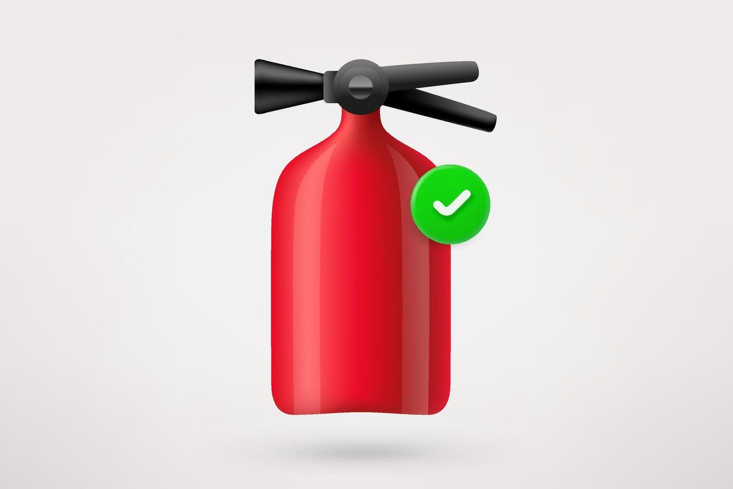 Red fire extinguisher with green checkmark. 3d vector icon