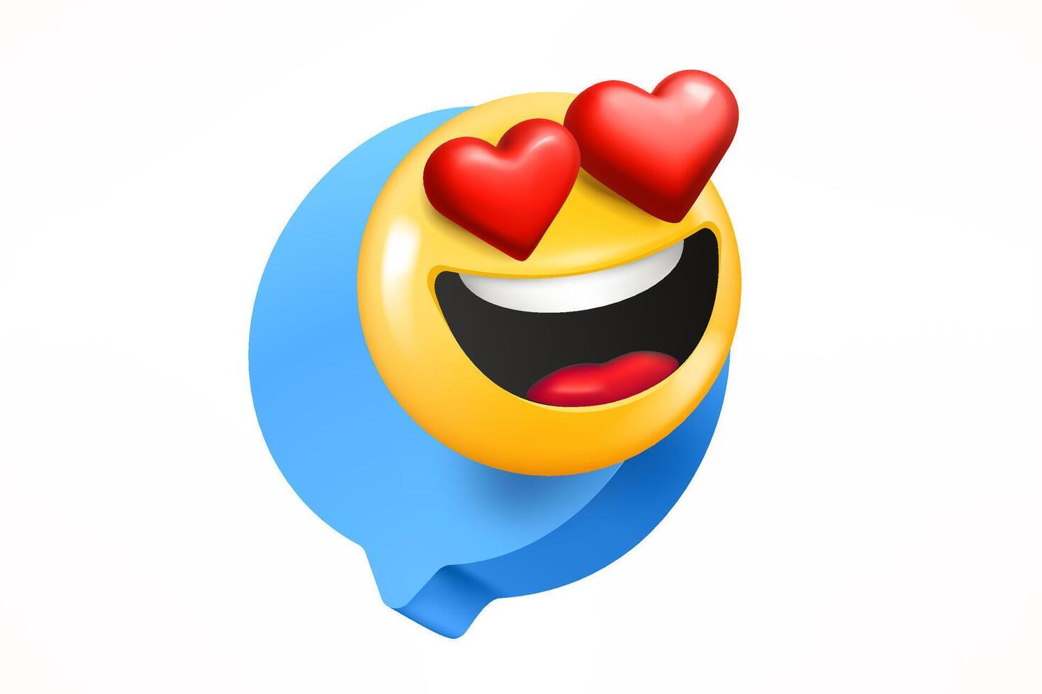 Love message concept. Speech bubble with impressed emoji on white background. 3d vector illustration