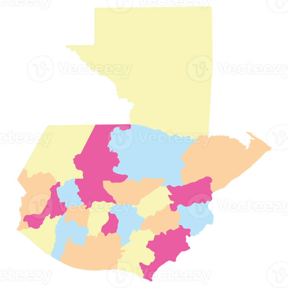 Guatemala map. Map of Guatemala in administrative provinces in multicolor png