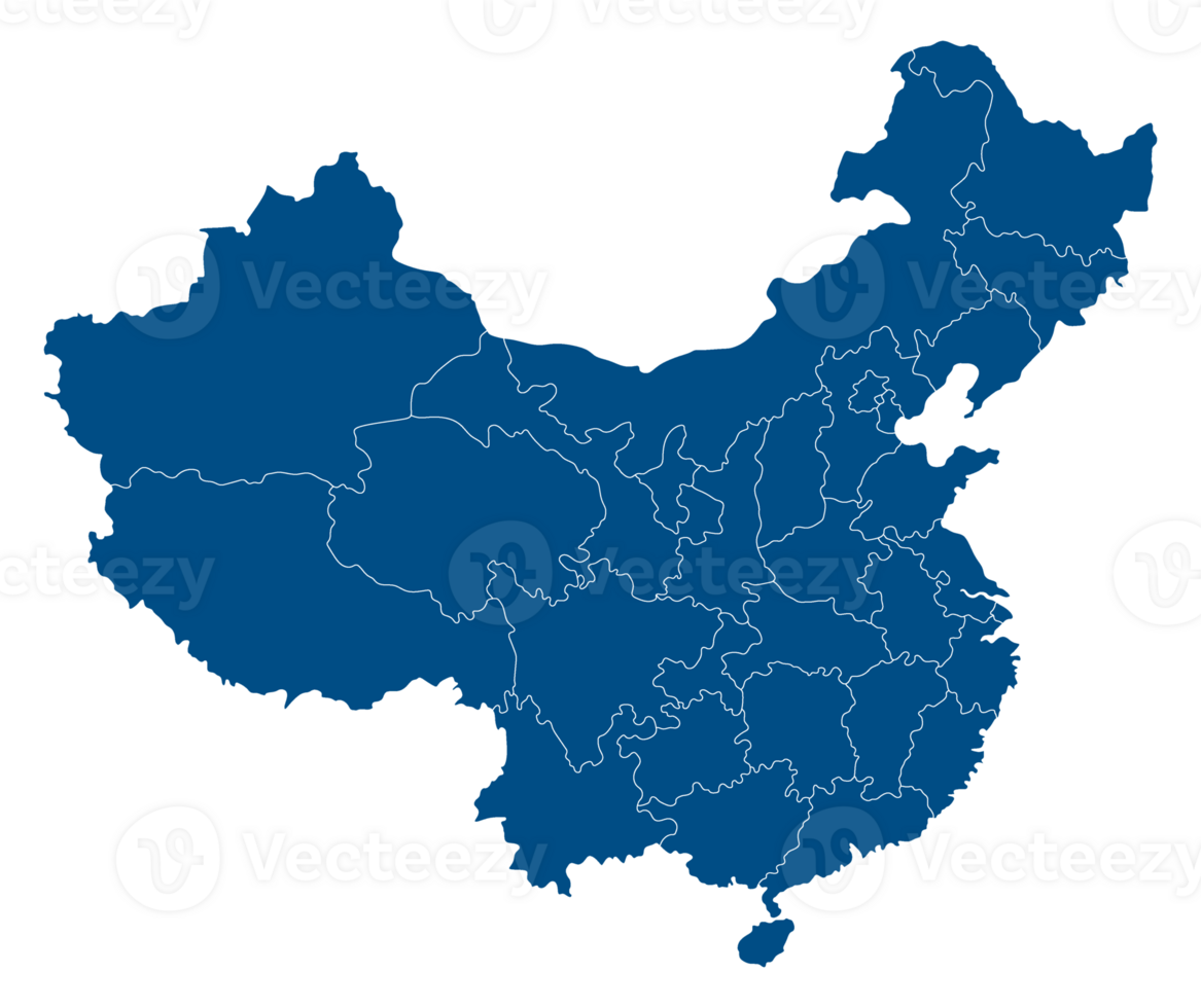 China map. Map of China in administrative provinces in blue color png