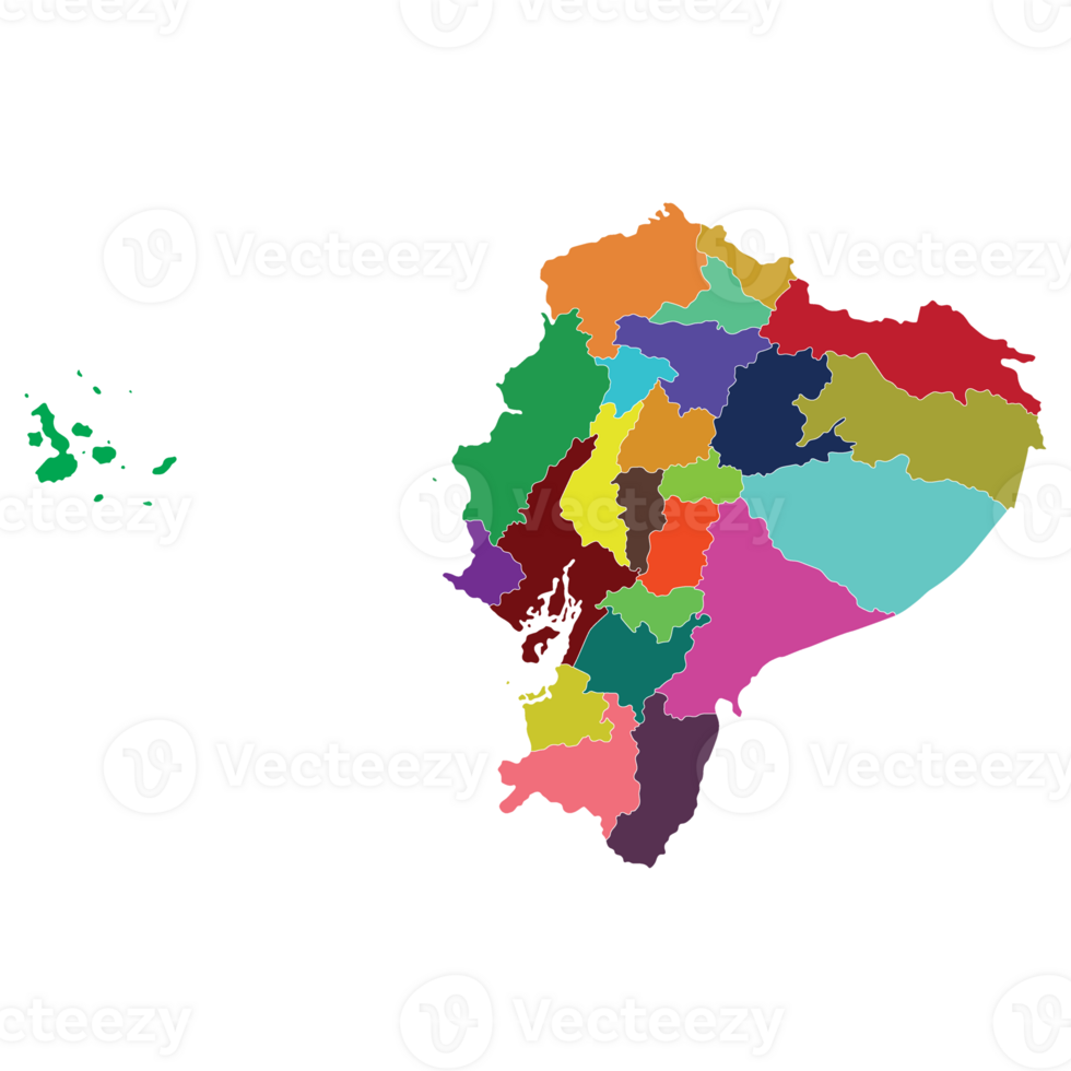 Ecuador map. Map of Ecuador in administrative provinces in multicolor png