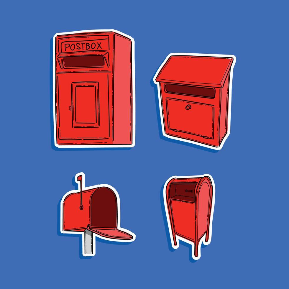 buzón paquete icono pegatina dibujos animados ilustración vector diseño aislado en azul antecedentes