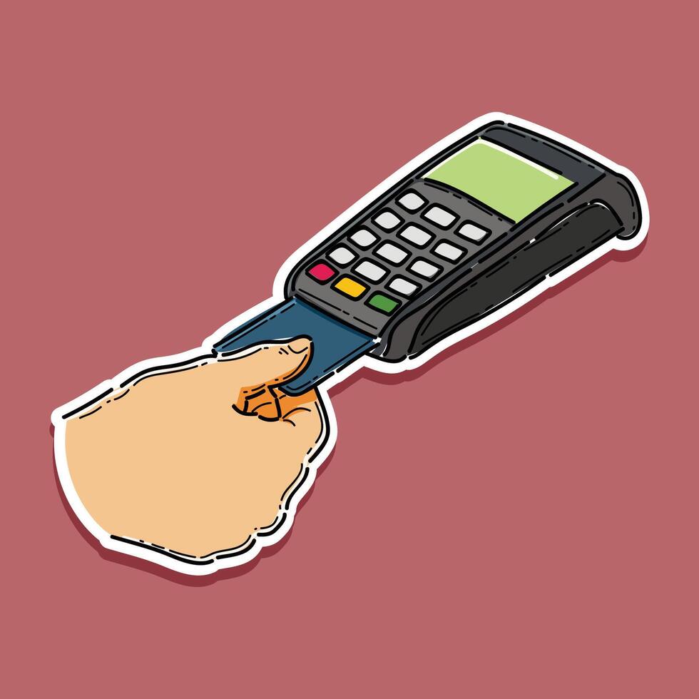 illustration of people paying with an edc card machine vector design cartoon sticker style