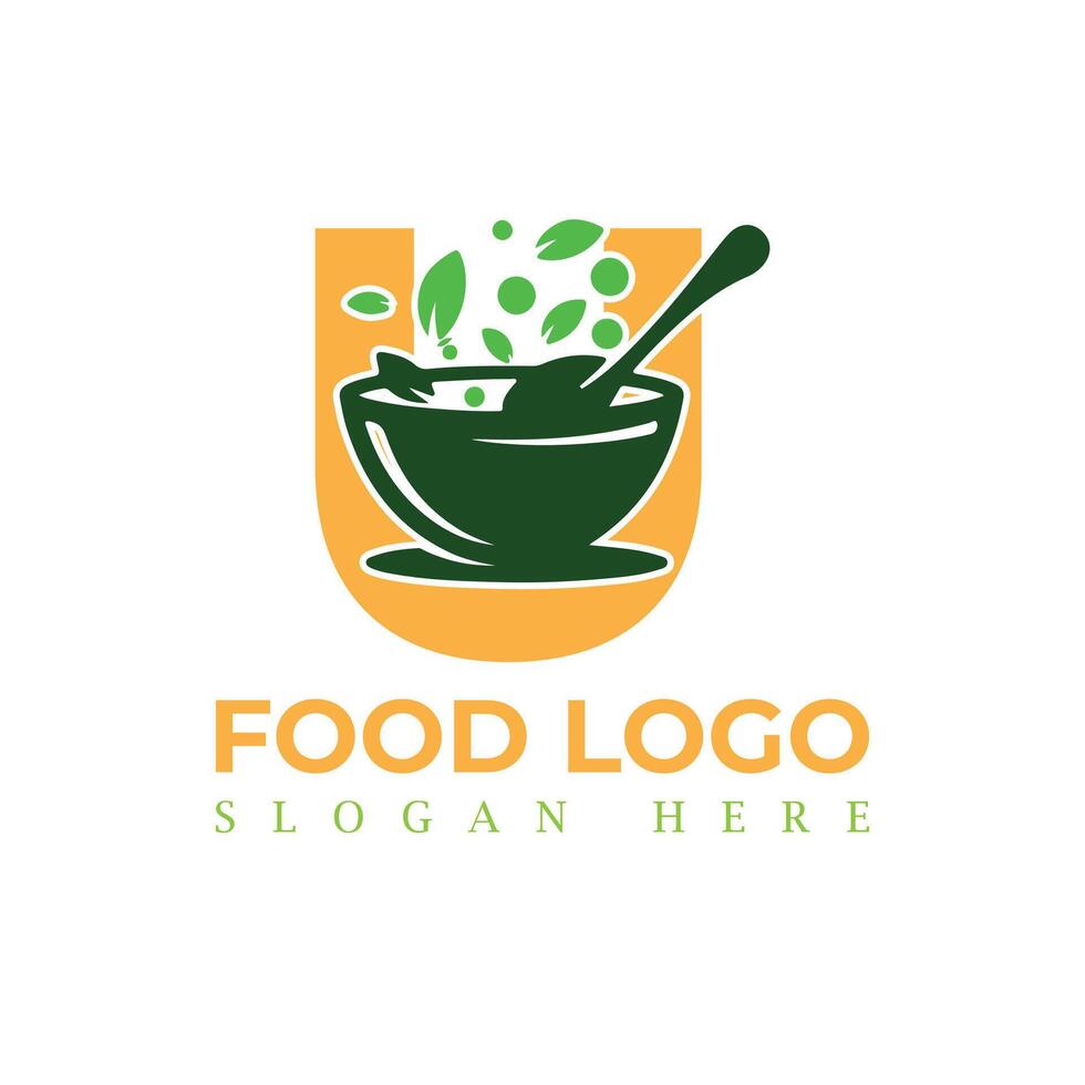 Food logo design template icon symbol for cafe, restaurant, cooking business and organic food symbols with fruits and vegetables. vector