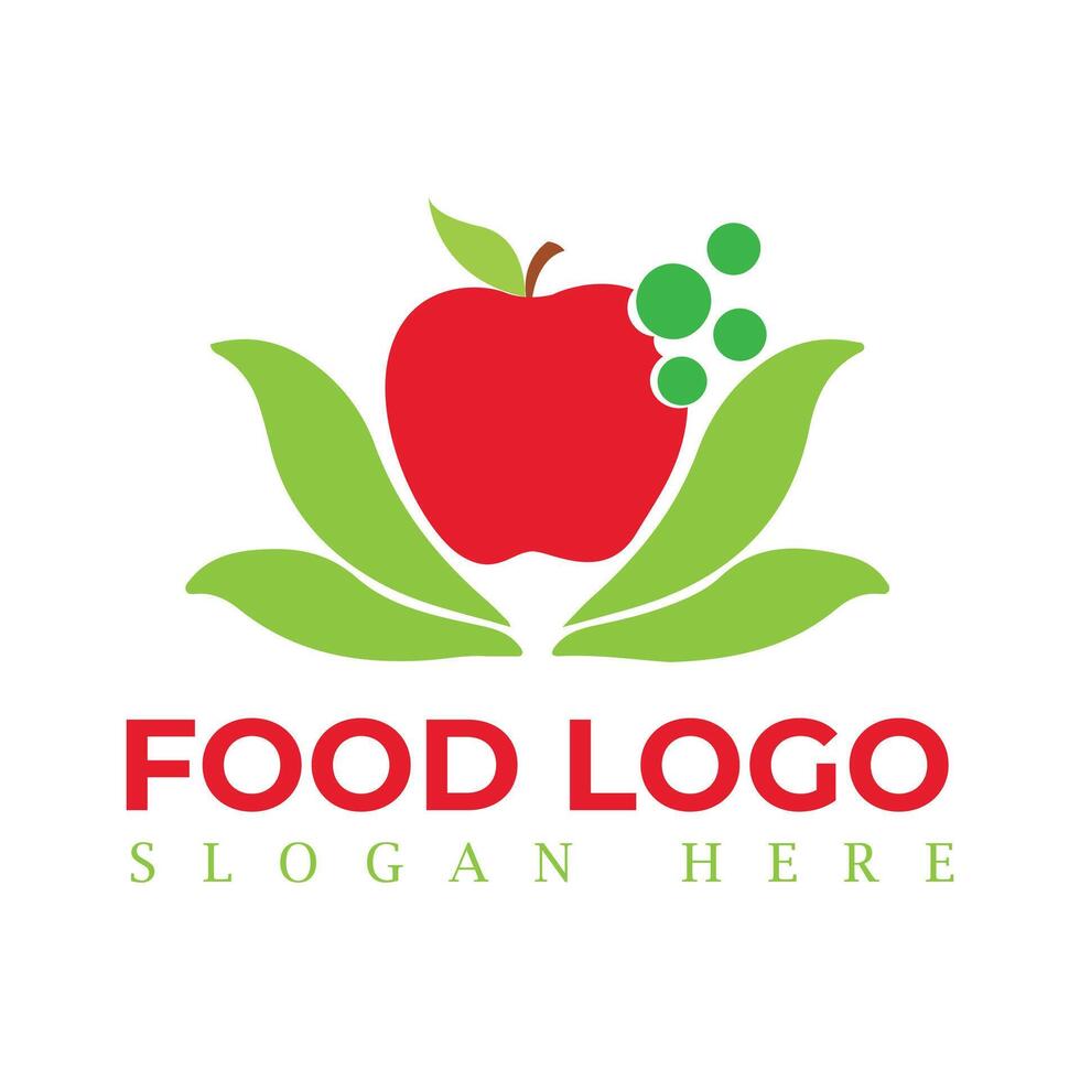 Food logo design template icon symbol for cafe, restaurant, cooking business and organic food symbols with fruits and vegetables. vector