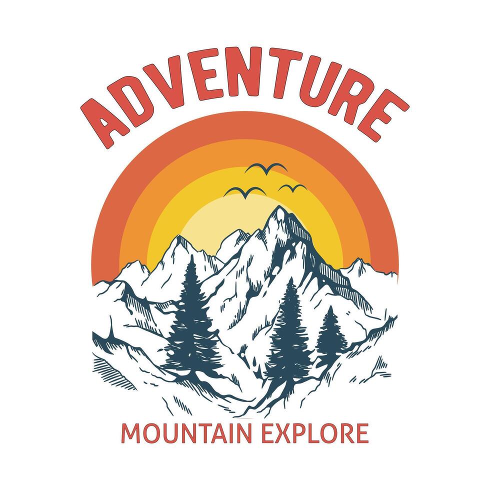 Adventure mountain explore vector typography t shirt design