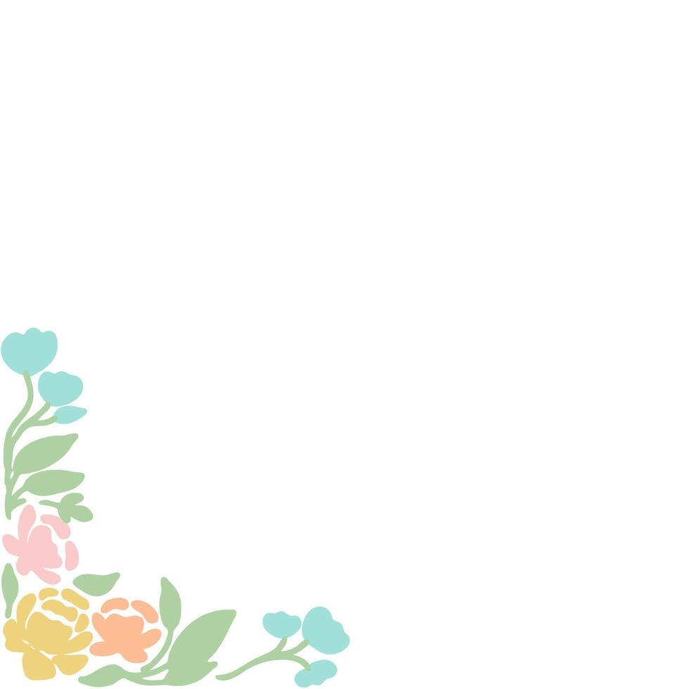 Pastel Flowers Arrangement In A Corner Border Vector Image Isolated On White Background. Design for banner, poster, card, invitation and social media post