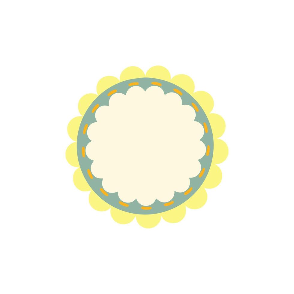 Cute Circle Frame with Scalloped Edge Stiches Vector Illustration