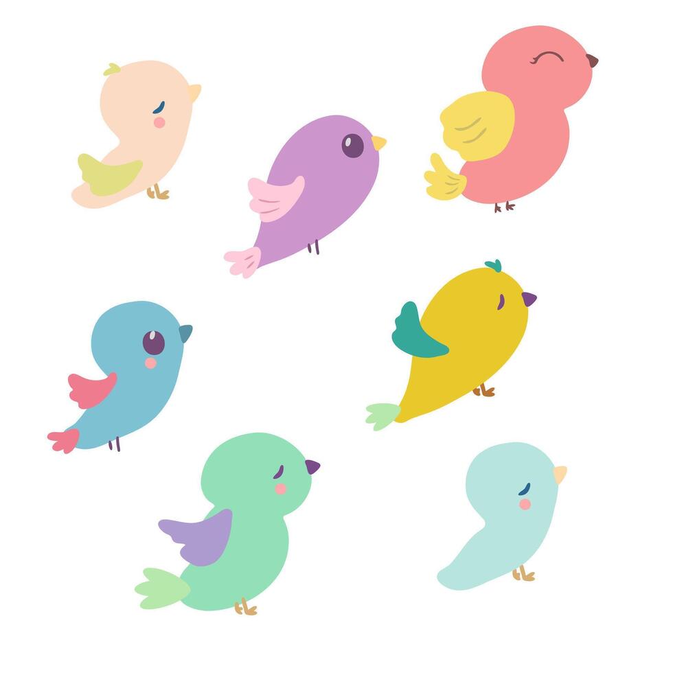 Colorful Cute Baby Bird Vector Set