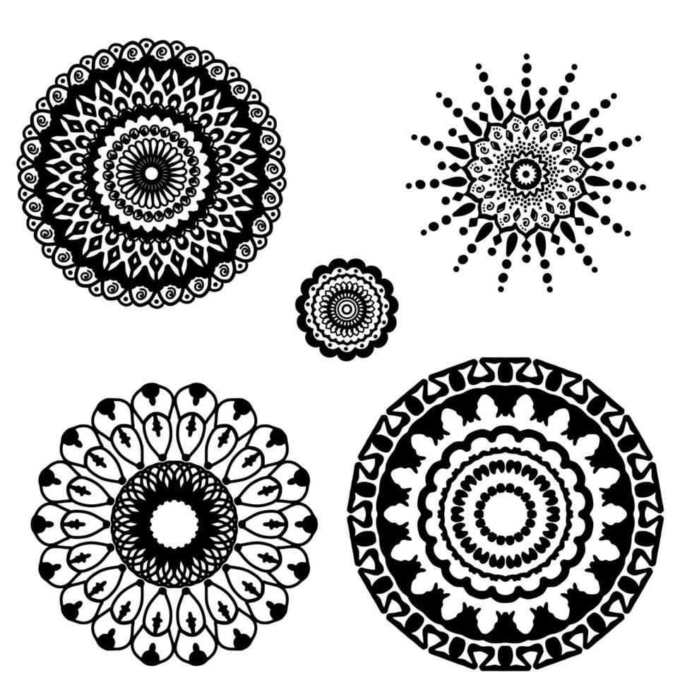 Round Ornamental Mandala Pattern Set Design on White Background. Decorative ornament in ethnic style vector