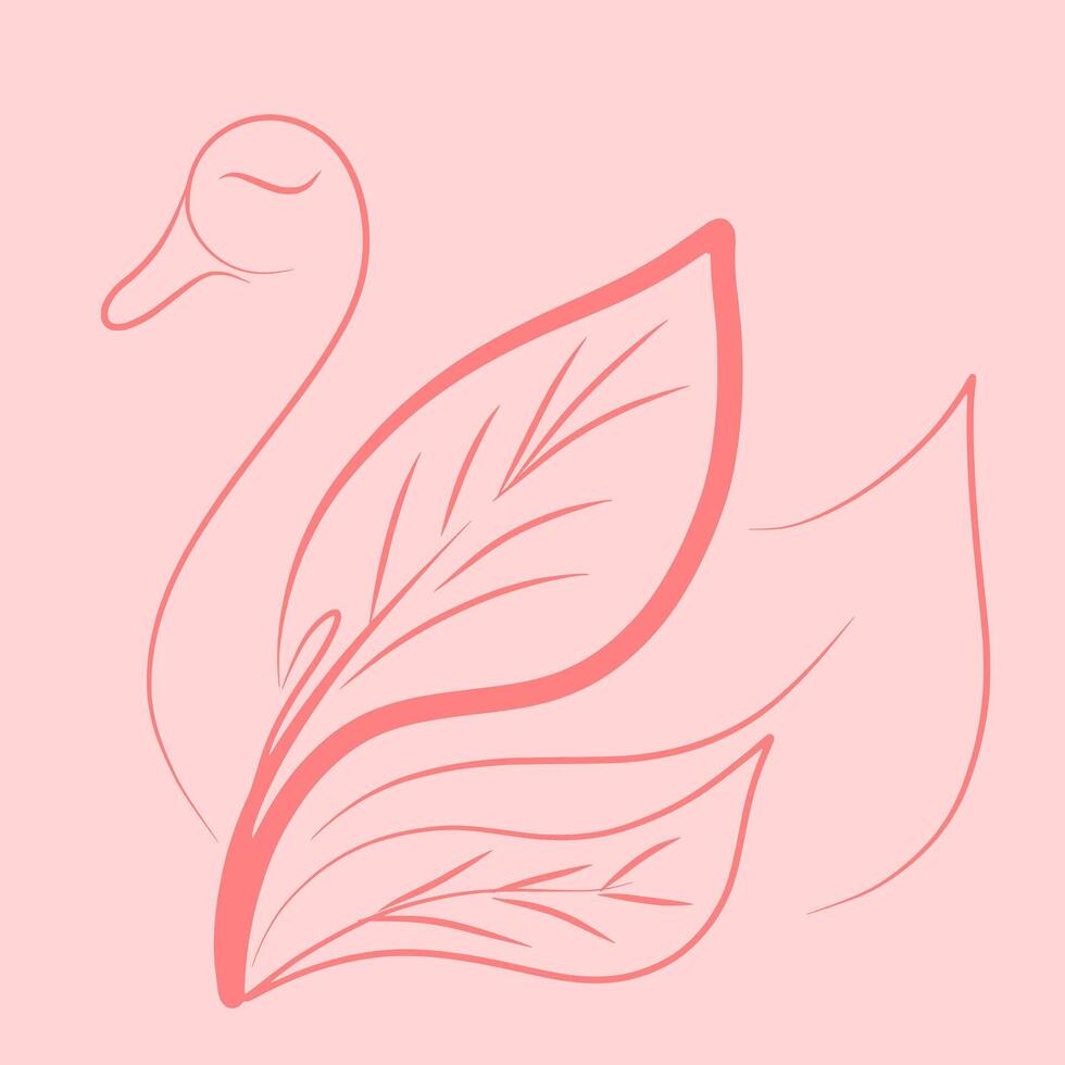 Pink Swan Wall Art With Abstract Leaves As Its Wings Vector Illustration