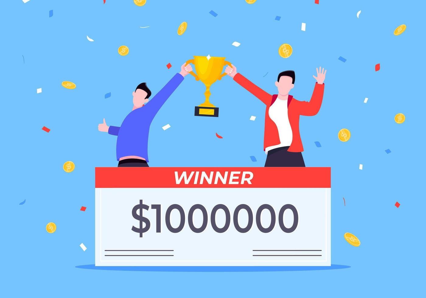 contento lotería ganadores con grande premio cheque de pago vector