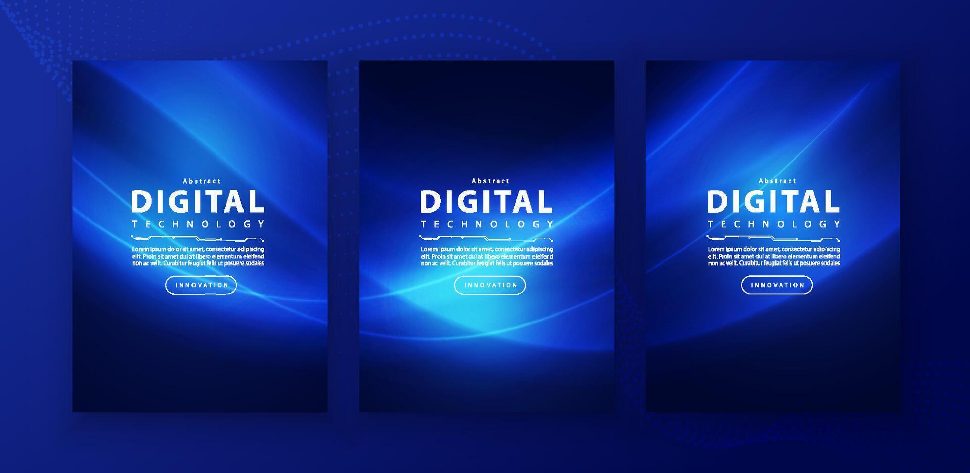 Poster brochure cover banner presentation layout template, technology digital futuristic internet network connection blue background, abstract cyber future tech communication, Ai big data science 3d vector