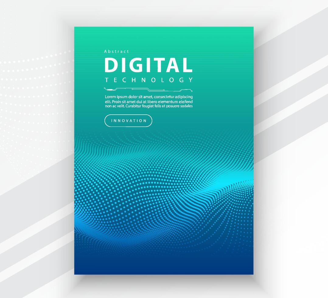 Poster brochure cover banner presentation layout template, Technology digital futuristic internet network connection green blue background, Abstract cyber future tech communication Ai big data science vector