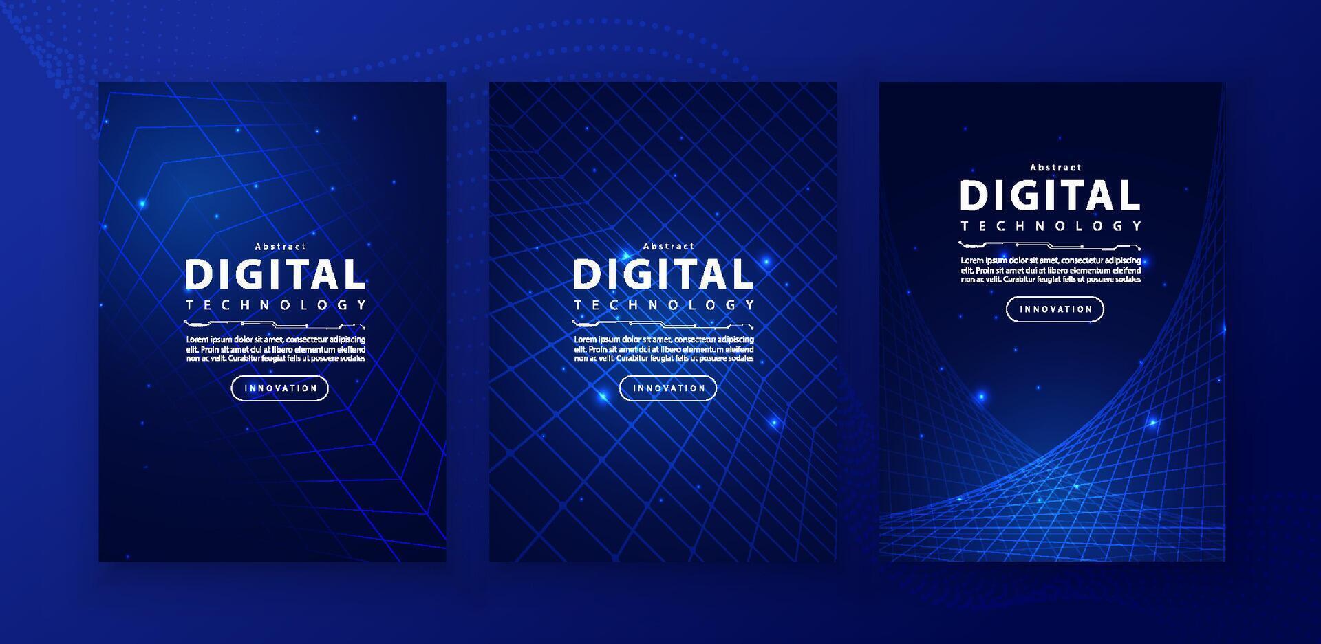 Poster brochure cover banner presentation layout template, technology digital futuristic internet network connection blue background, abstract cyber future tech communication, Ai big data science 3d vector