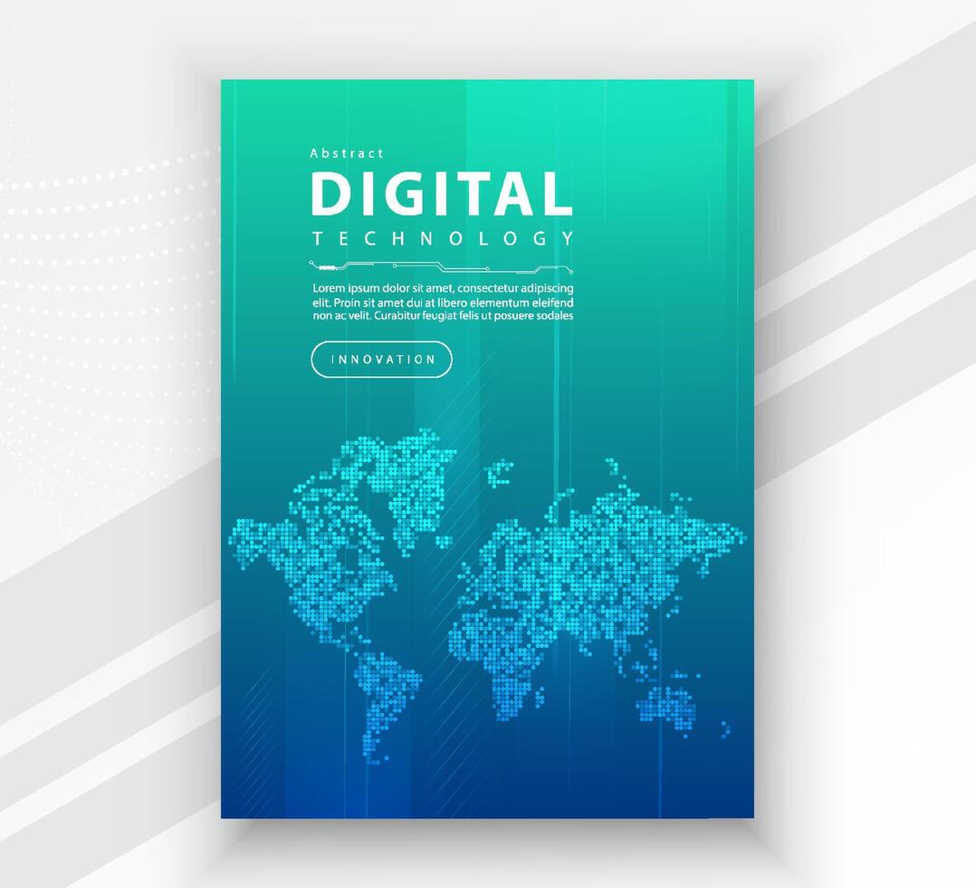 Poster brochure cover banner presentation layout template, Technology digital futuristic internet network connection green blue background, Abstract cyber future tech communication Ai big data science vector