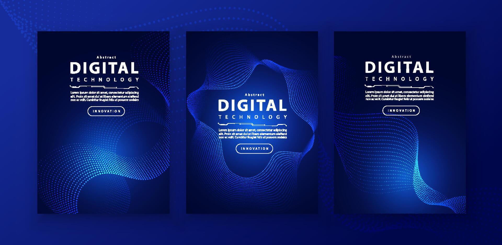 Poster brochure cover banner presentation layout template, technology digital futuristic internet network connection blue background, abstract cyber future tech communication, Ai big data science 3d vector