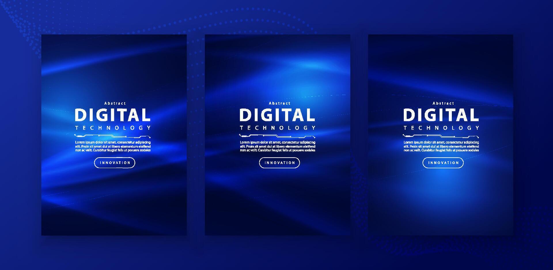 Poster brochure cover banner presentation layout template, technology digital futuristic internet network connection blue background, abstract cyber future tech communication, Ai big data science 3d vector