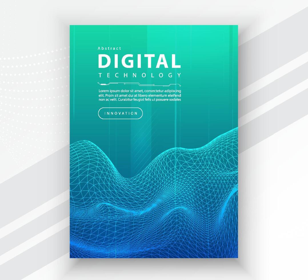 Poster brochure cover banner presentation layout template, Technology digital futuristic internet network connection green blue background, Abstract cyber future tech communication Ai big data science vector