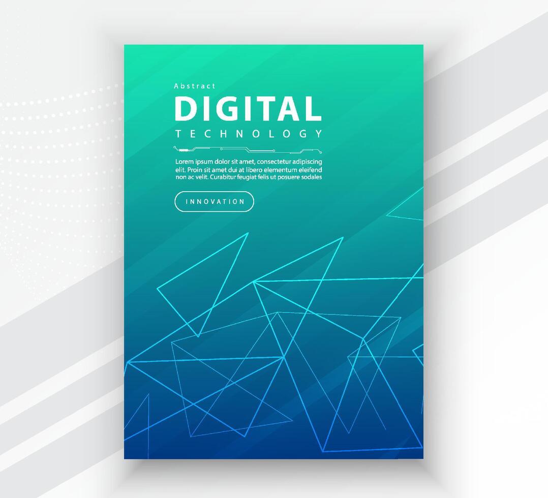 Poster brochure cover banner presentation layout template, Technology digital futuristic internet network connection green blue background, Abstract cyber future tech communication Ai big data science vector