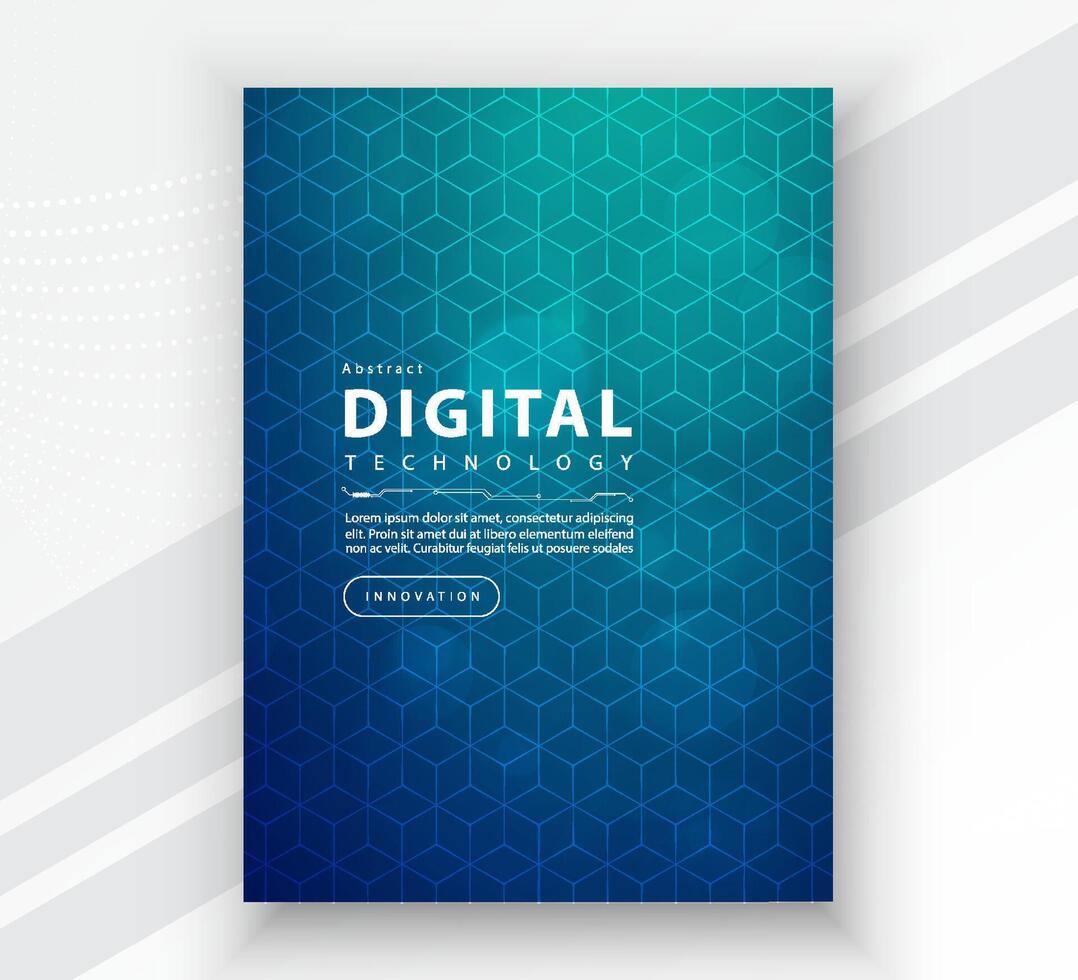 Poster brochure cover banner presentation layout template, Technology digital futuristic internet network connection green blue background, Abstract cyber future tech communication Ai big data science vector