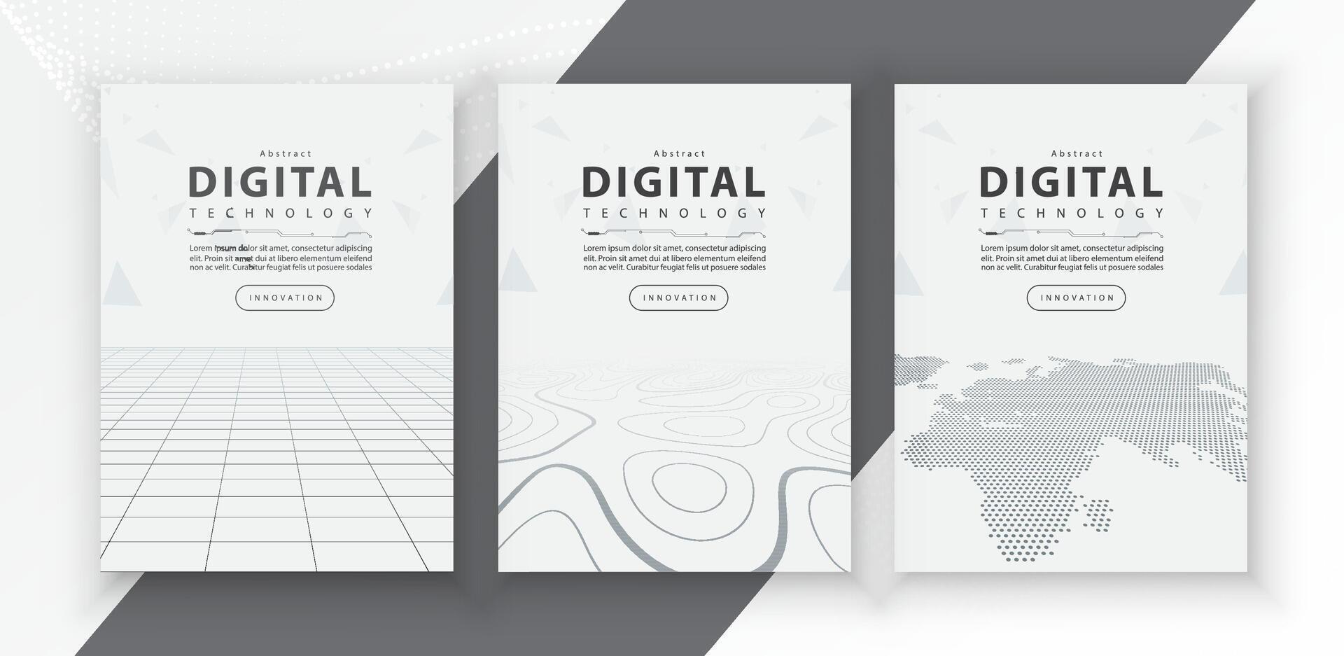 Poster brochure cover banner presentation layout template, technology digital futuristic internet network connection white background, abstract cyber future tech communication, Ai big data science 3d vector