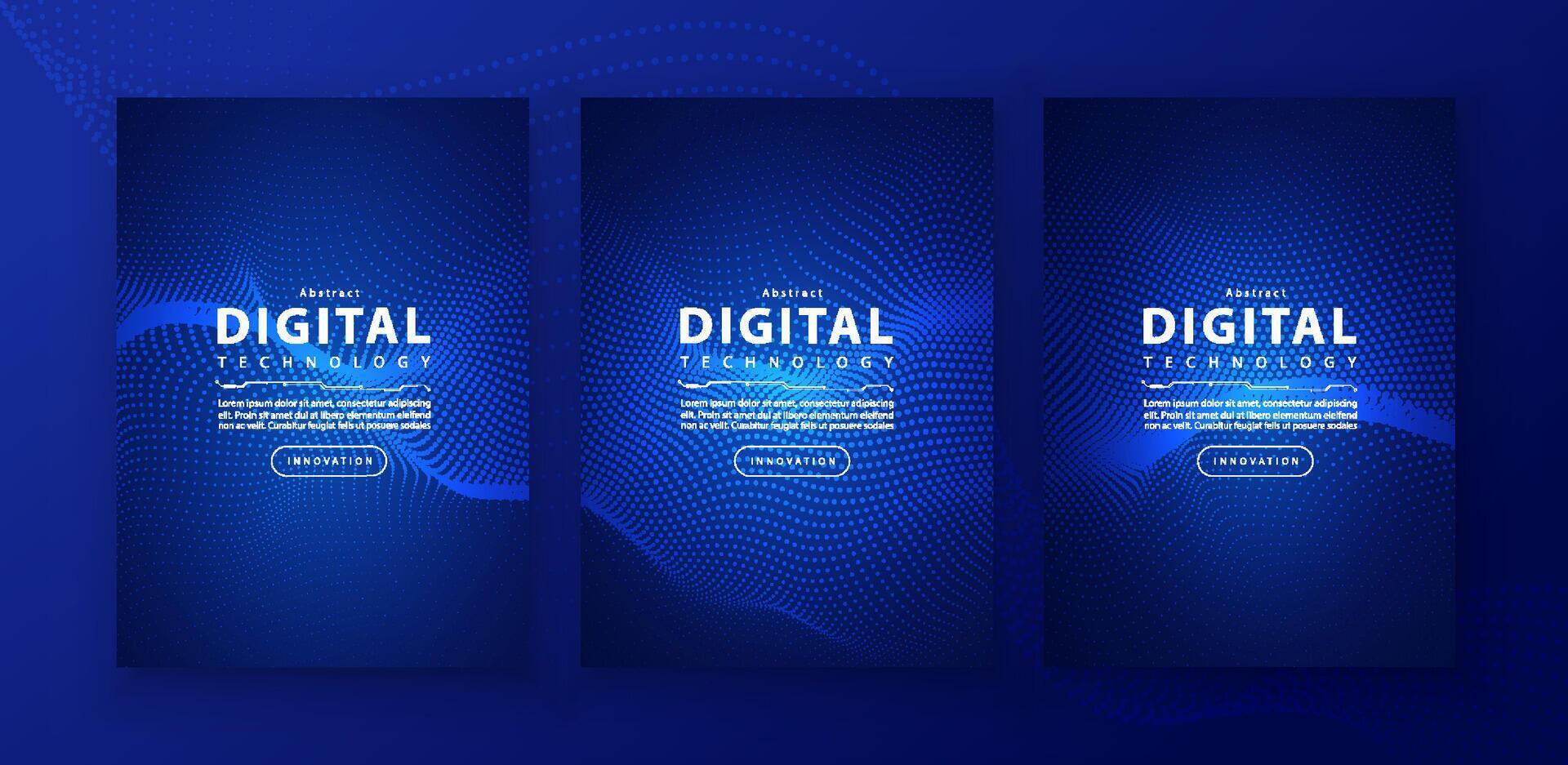 Poster brochure cover banner presentation layout template, technology digital futuristic internet network connection blue background, abstract cyber future tech communication, Ai big data science 3d vector