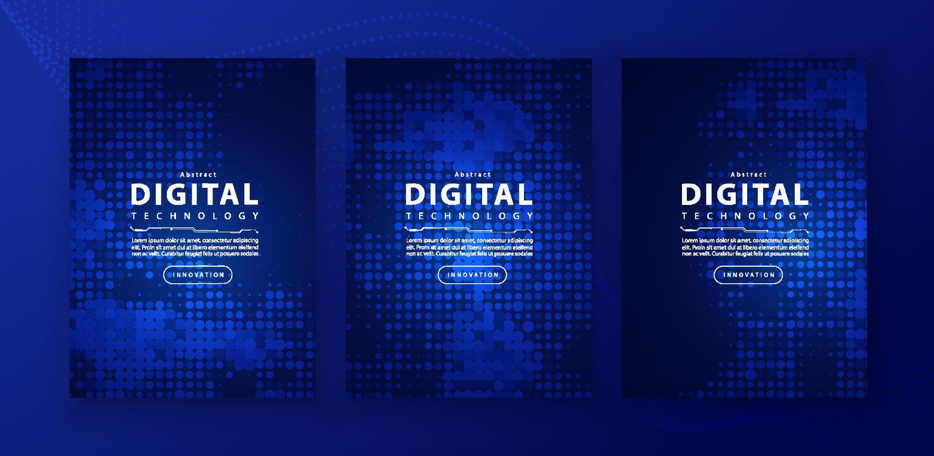 Poster brochure cover banner presentation layout template, technology digital futuristic internet network connection blue background, abstract cyber future tech communication, Ai big data science 3d vector