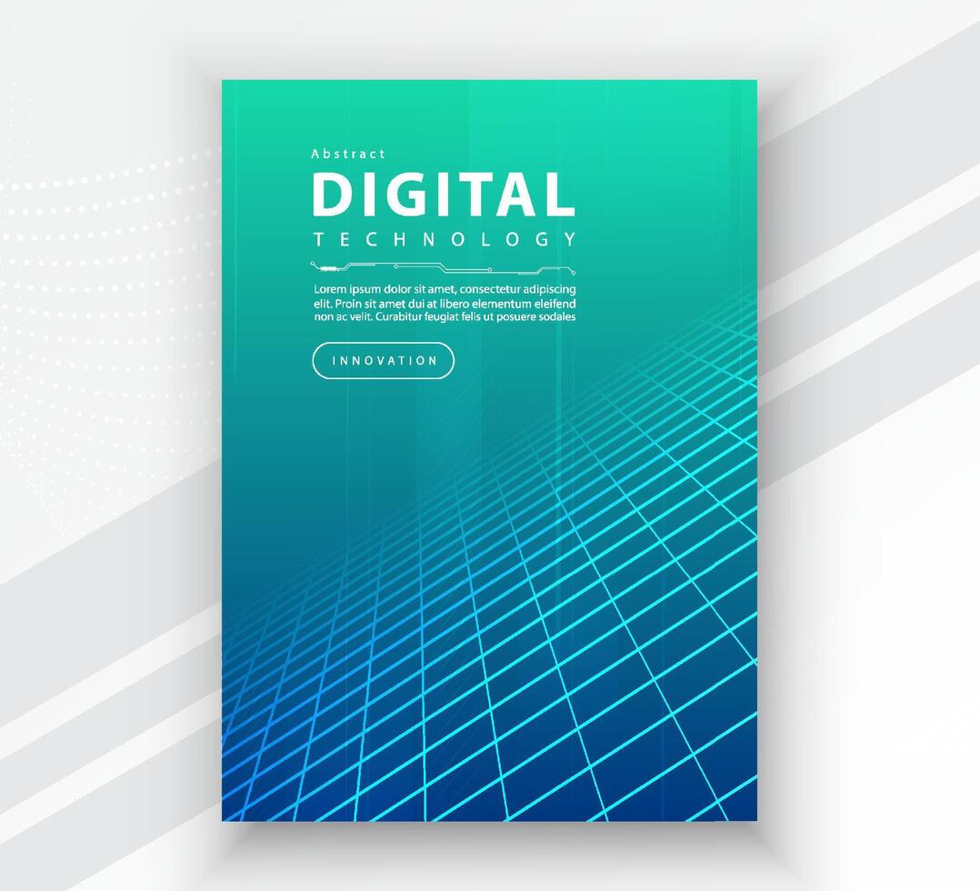 Poster brochure cover banner presentation layout template, Technology digital futuristic internet network connection green blue background, Abstract cyber future tech communication Ai big data science vector