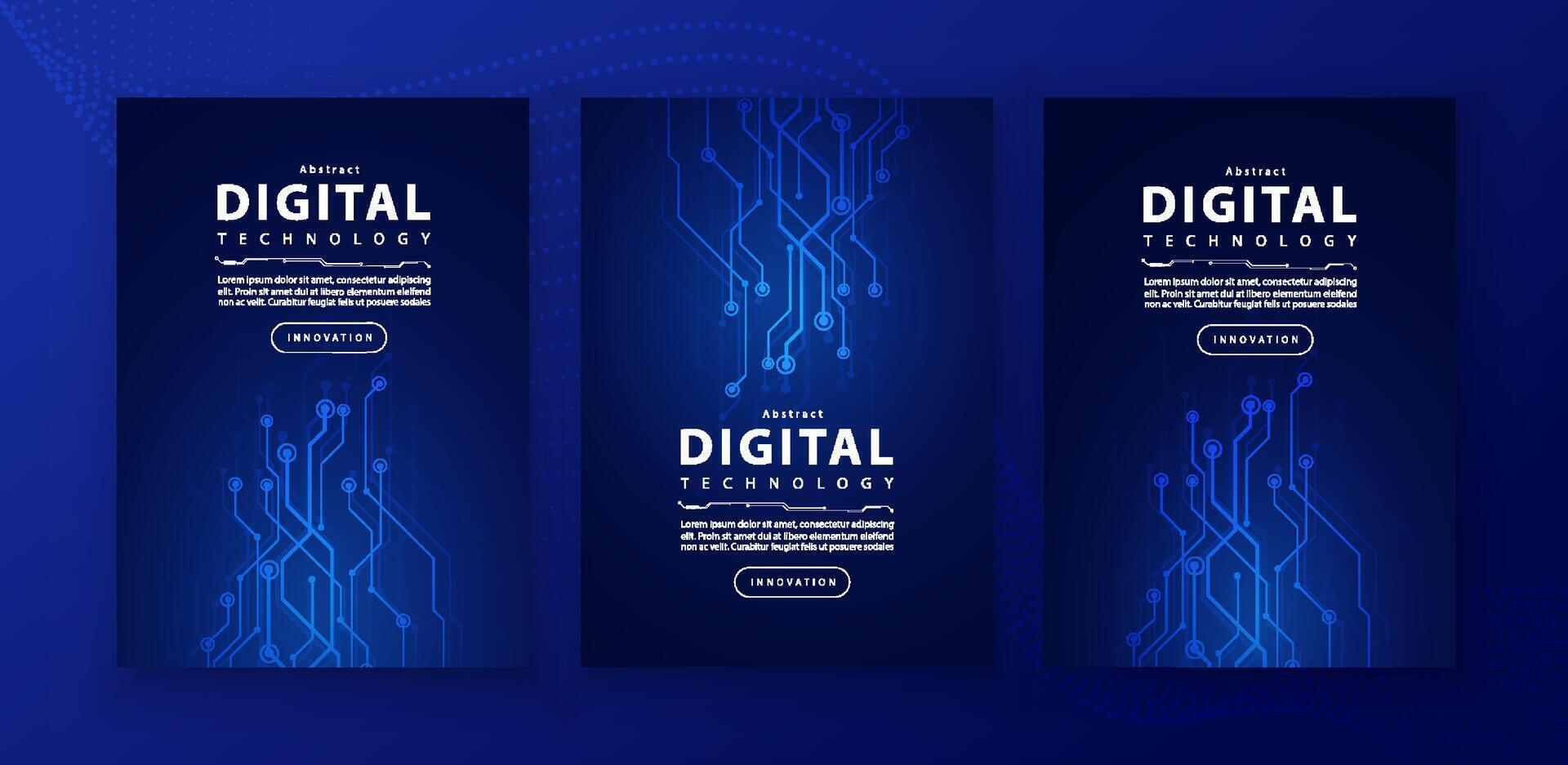 Poster brochure cover banner presentation layout template, technology digital futuristic internet network connection blue background, abstract cyber future tech communication, Ai big data science 3d vector