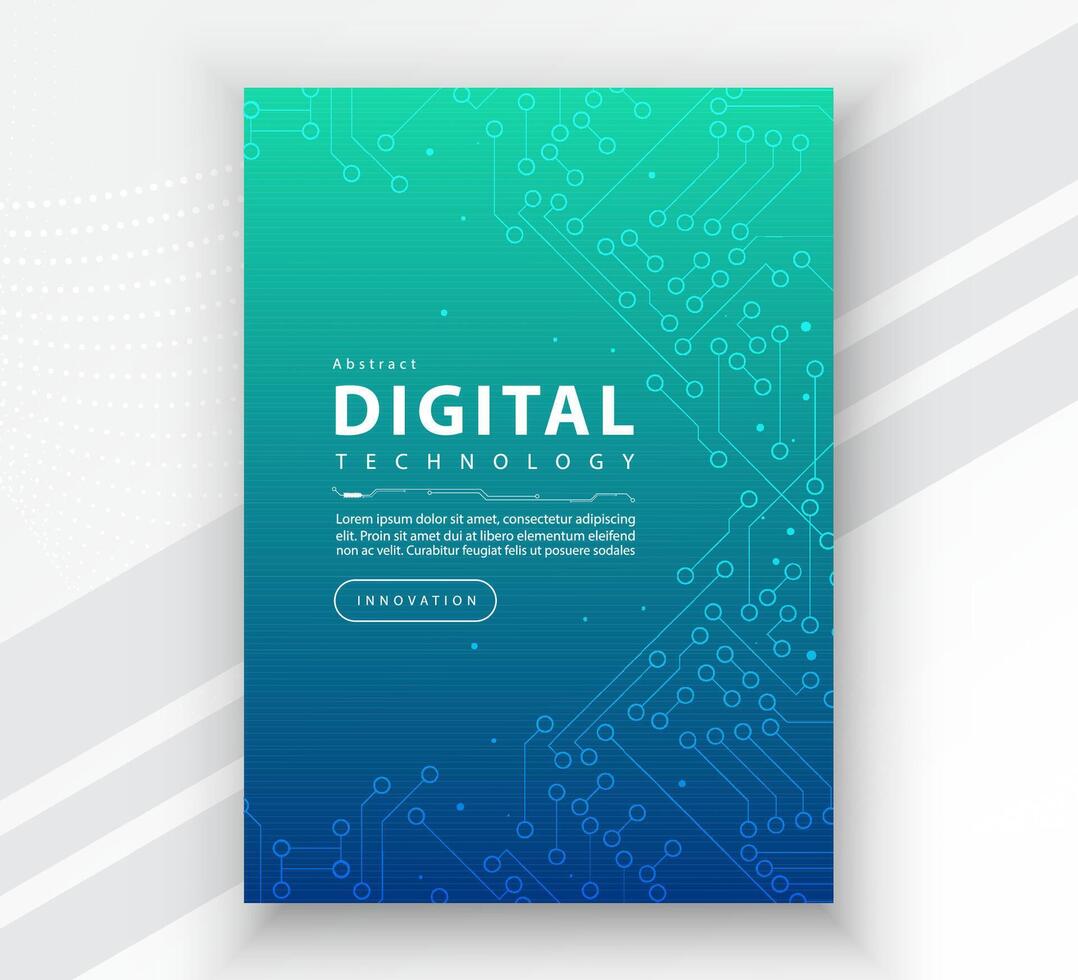 Poster brochure cover banner presentation layout template, Technology digital futuristic internet network connection green blue background, Abstract cyber future tech communication Ai big data science vector