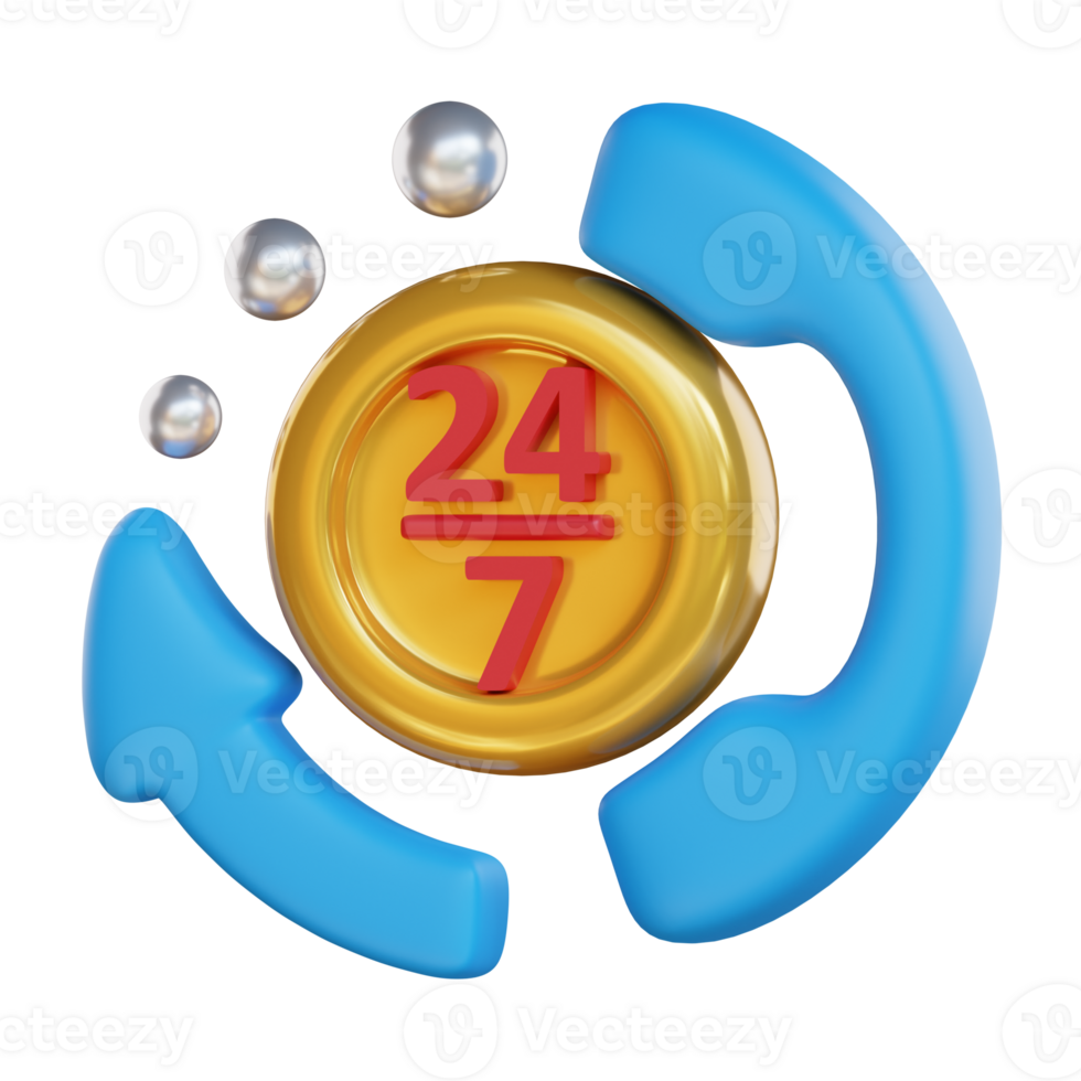 24 hour Support 3d icon illustration. Customer and support 3d rendering png