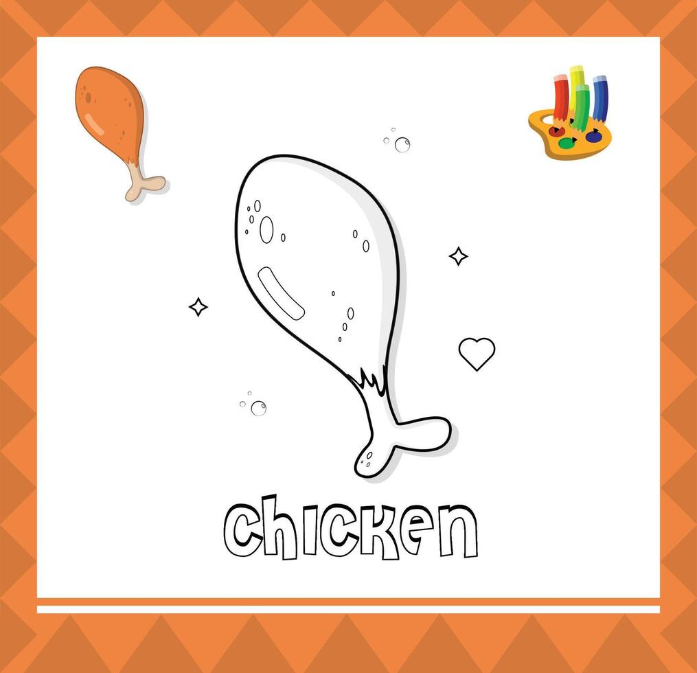 Chicken leg sketch, colouring page illustration for kids vector