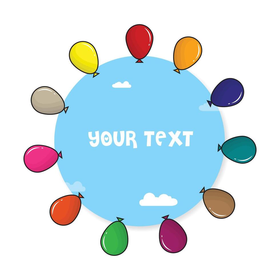 Your text badge with flat colourful balloons in cartoon style, flying balloon with rope isolated on white background vector