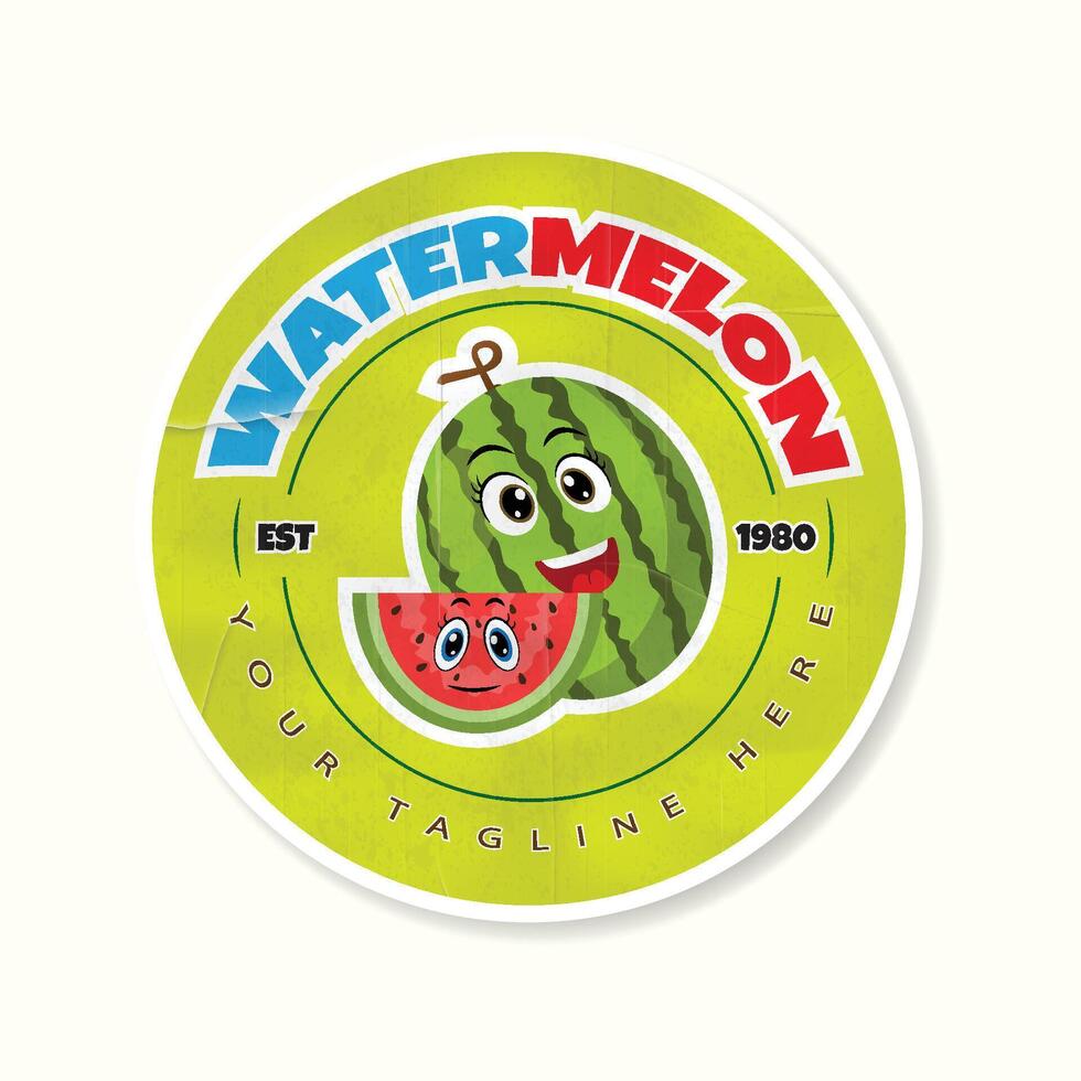 Watermelon slice summer fruit realistic label and sticker or badge template for packaging vector illustration