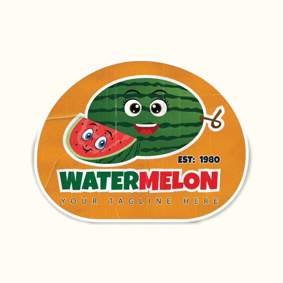 Watermelon slice summer fruit realistic label and sticker or badge template for packaging vector illustration