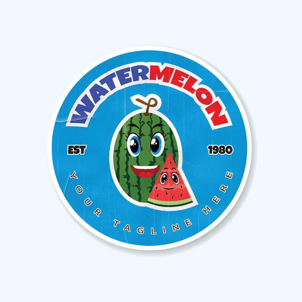 Watermelon slice summer fruit realistic label and sticker or badge template for packaging vector illustration