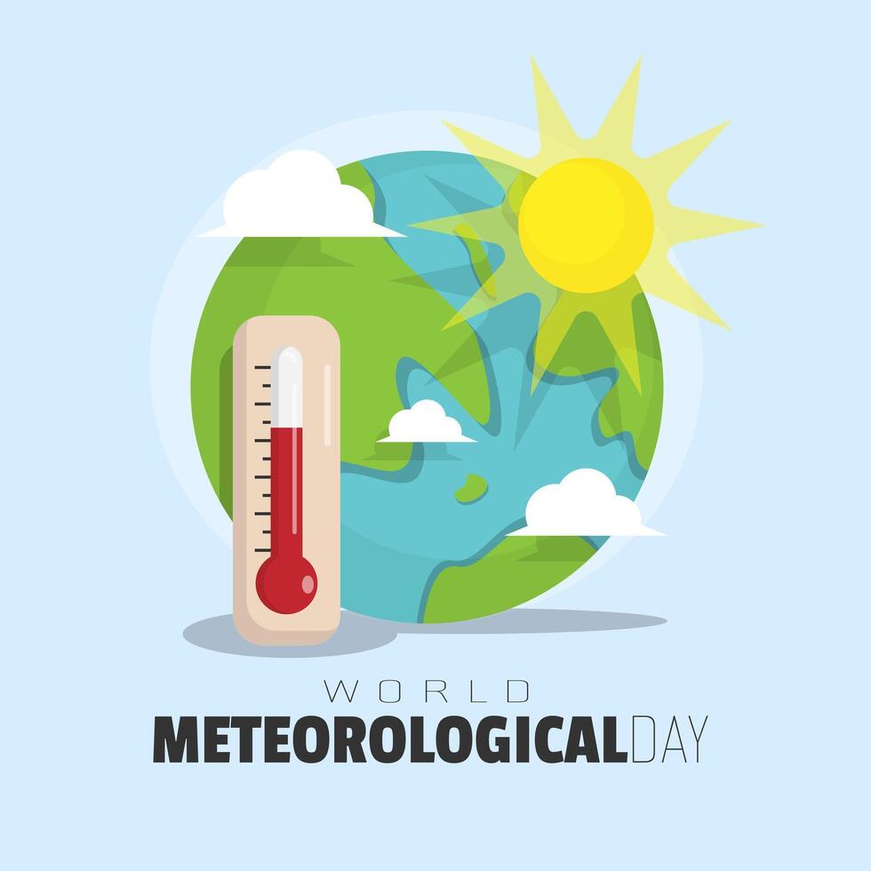 mundo meteorológico día póster con caliente clima en tierra vector