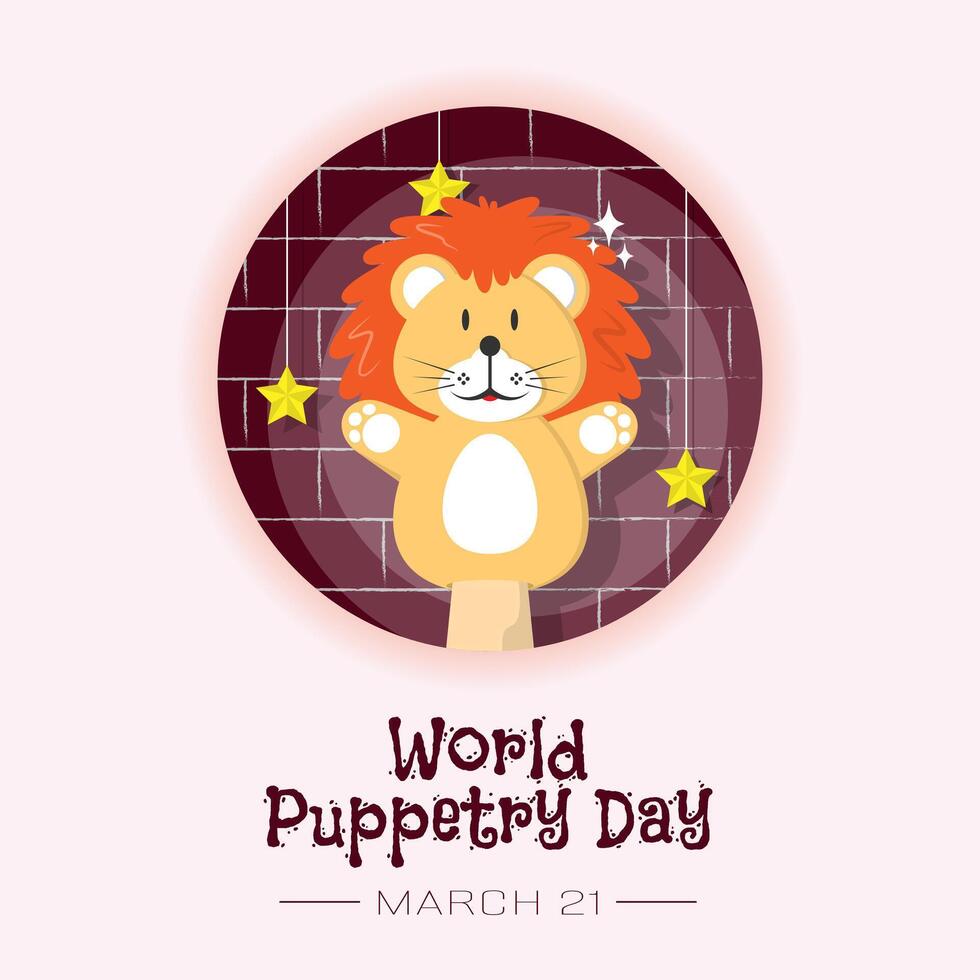 World Puppetry Day poster with cute lion puppet vector