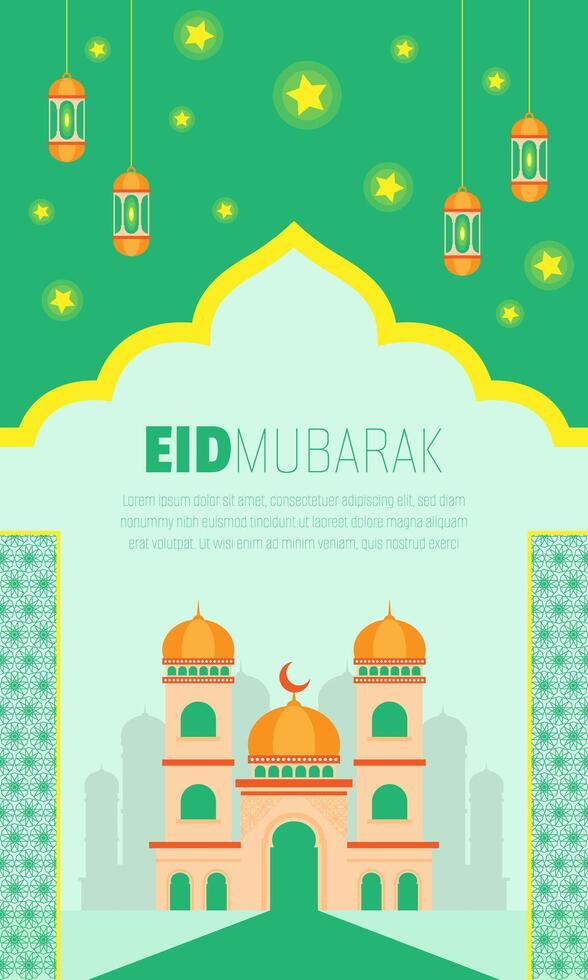 Ramadan poster with mosque and hanging lantern vector