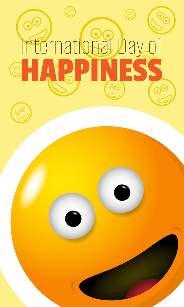 International Day of Happiness poster with smiling face vector