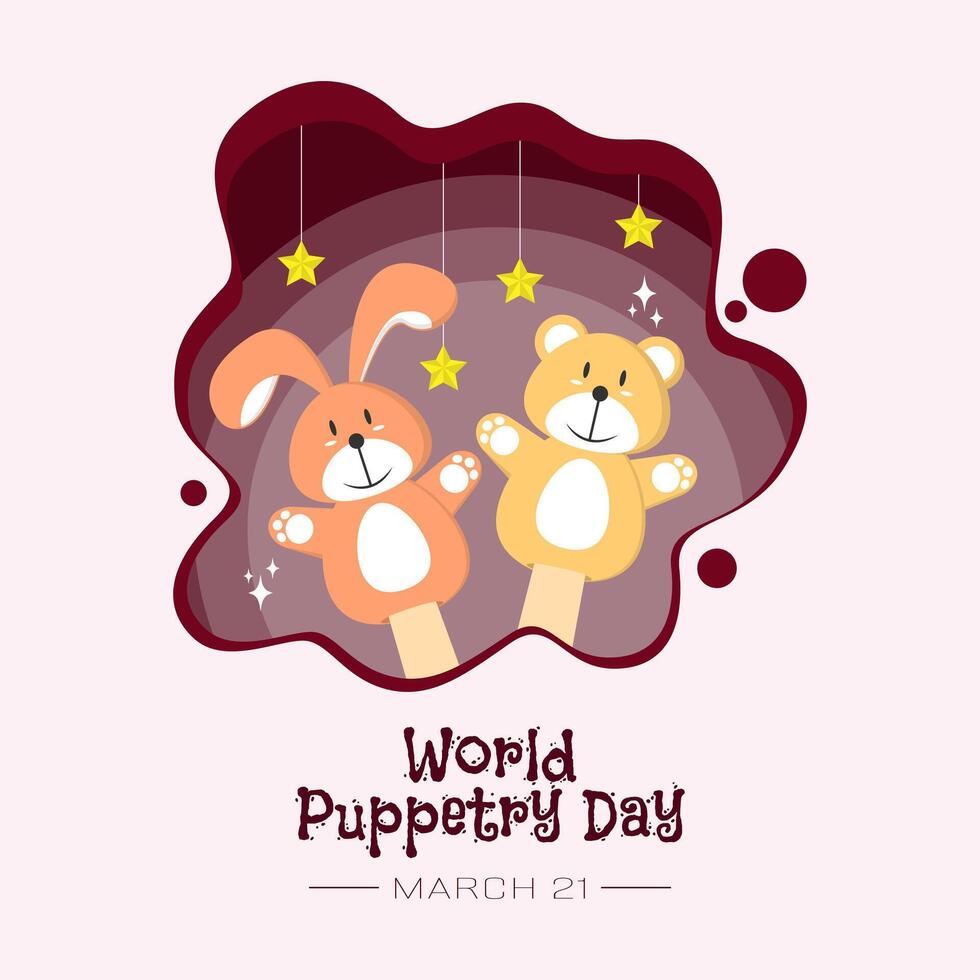 World Puppetry Day poster with cute hand puppet vector
