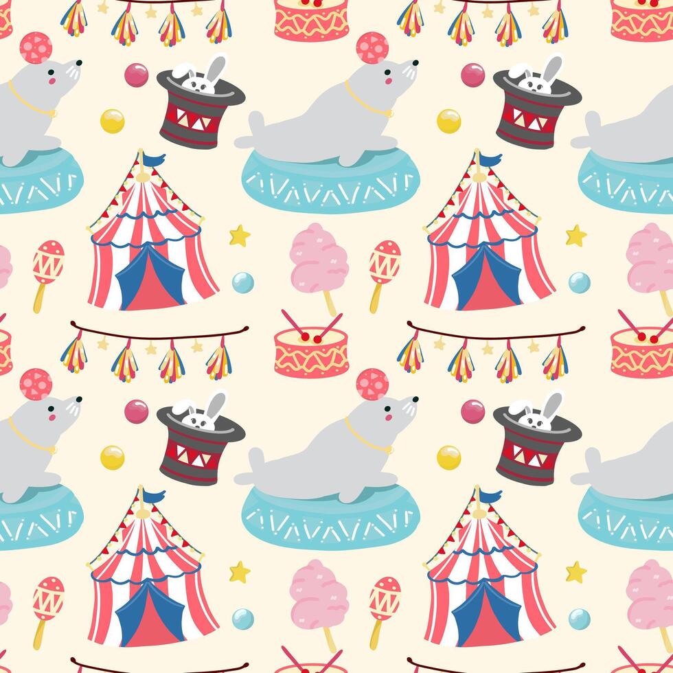 Circus seamless pattern on a yellow background vector