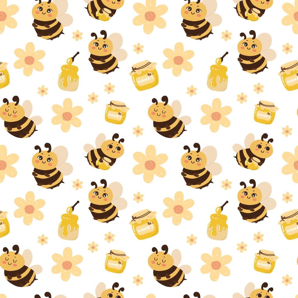 Honey bee cartoon pattern seamless vector