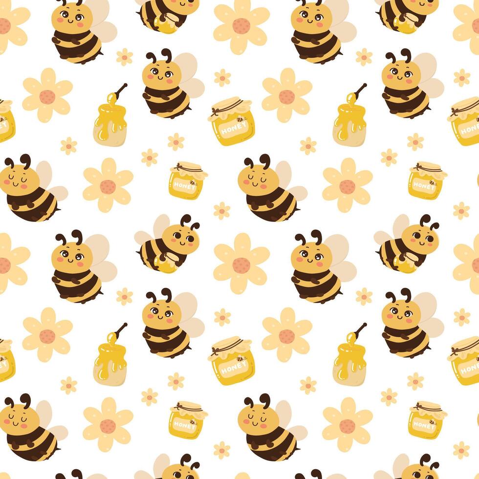 Honey bee cartoon pattern seamless vector