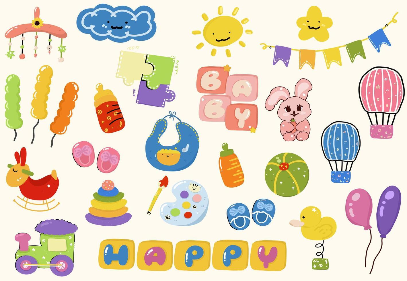 Adorable baby accessories collection for boy and girl with cute elements vector